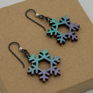 Magical Purple Turquoise Snowflakes Wooden Niobium -earrings