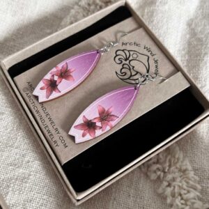 Pink Flower Surf Board Wooden -earrings