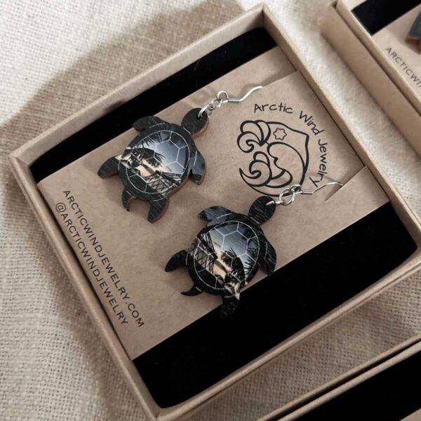 Arctic Wind Jewelry - Palm tree sea turtle sunset earrings