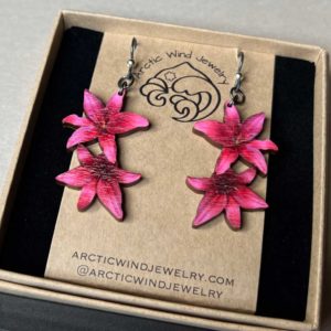 wooden pink flower earrings