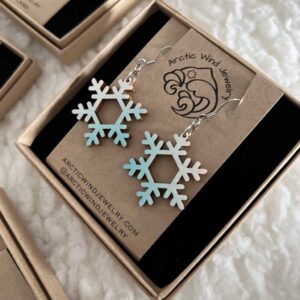 Wooden magical white turquoise snowflake earrings - Arctic Wind Jewelry