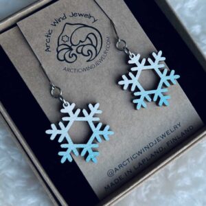 Arctic White Turquoise Snowflake Wooden -earrings brings the magical winter feeling for you.