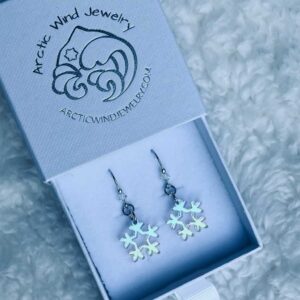 Tiny Snowflakes with Polar Night Colors Acrylic Sterling Silver 925 with Crystal -earrings glow in the colors of polar night time.