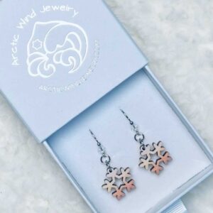 Tiny Snowflakes with Polar Night Colors Wooden Sterling Silver 925 with Crystal -earrings glow in the colors of magical polar night sky.