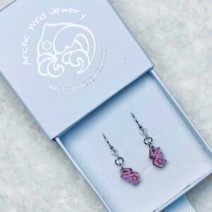 Tiny Arctic Pink Flower Wooden Sterling Silver 925 with Crystal -earrings delight those who wander the fells in the summer.