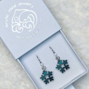 Tiny Northern Lights Snowflakes Wooden Sterling Silver 925 with Crystal -earrings bring Lapland's magical northern lights to you there wherever you are.