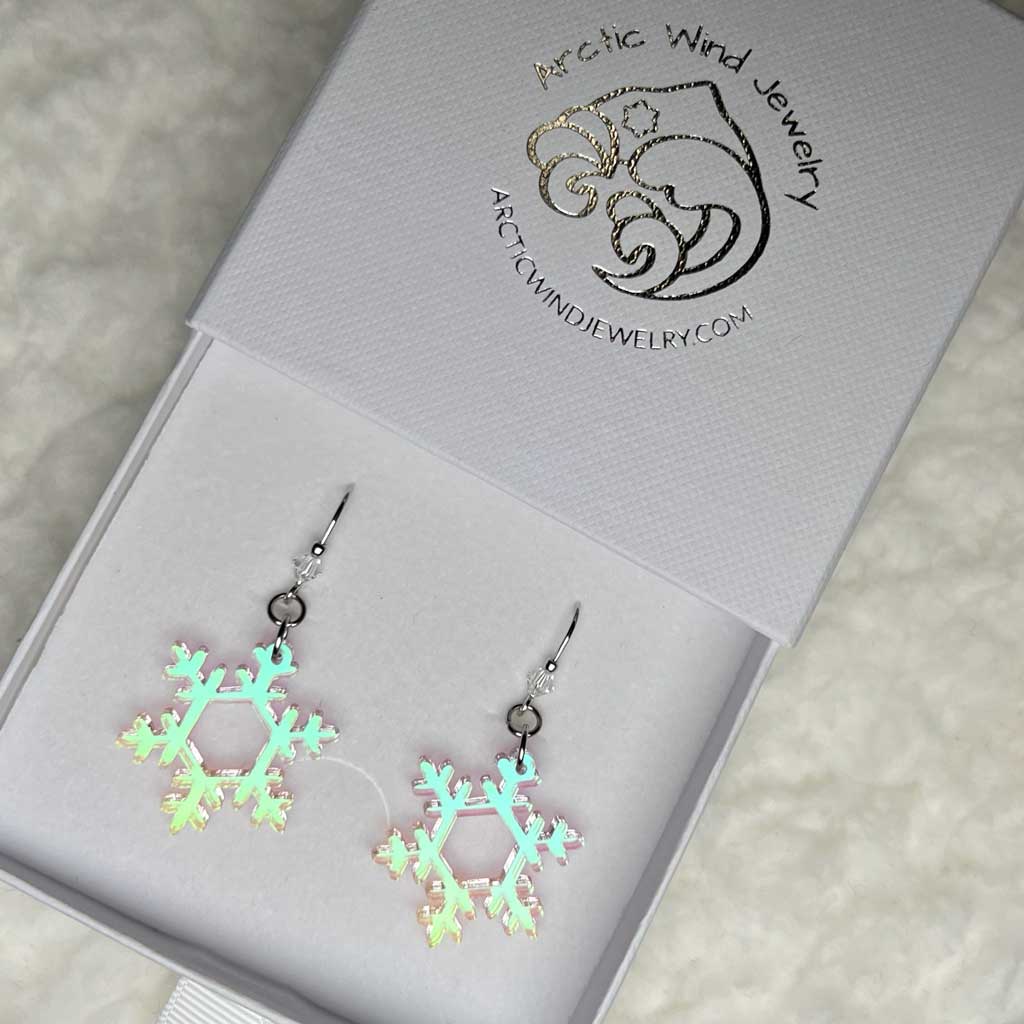 Magical Polar Night Snowflake Acrylic Sterling Silver 925 with Crystal -earrings